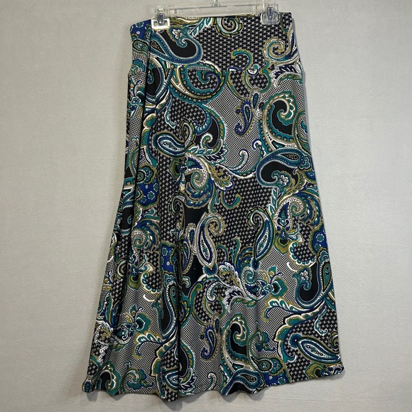 Sunny Leigh Petite Paisley Print Maxi Skirt Black Blue Green Women's Large - Picture 1 of 4